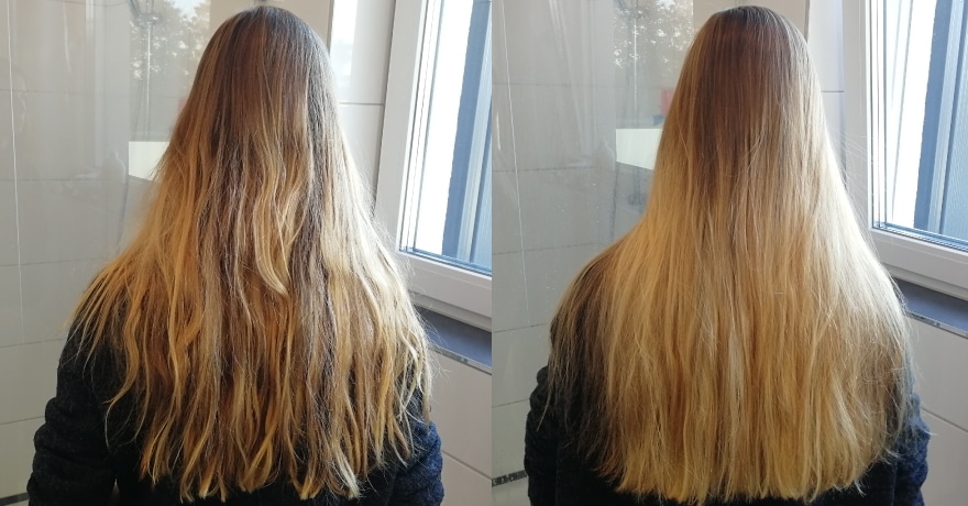 Haare Vorhher/Nachher mit der MiroPure Glättbürste